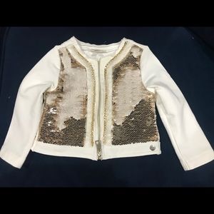 Sequin, Lace Detailed Zip Front Sweater